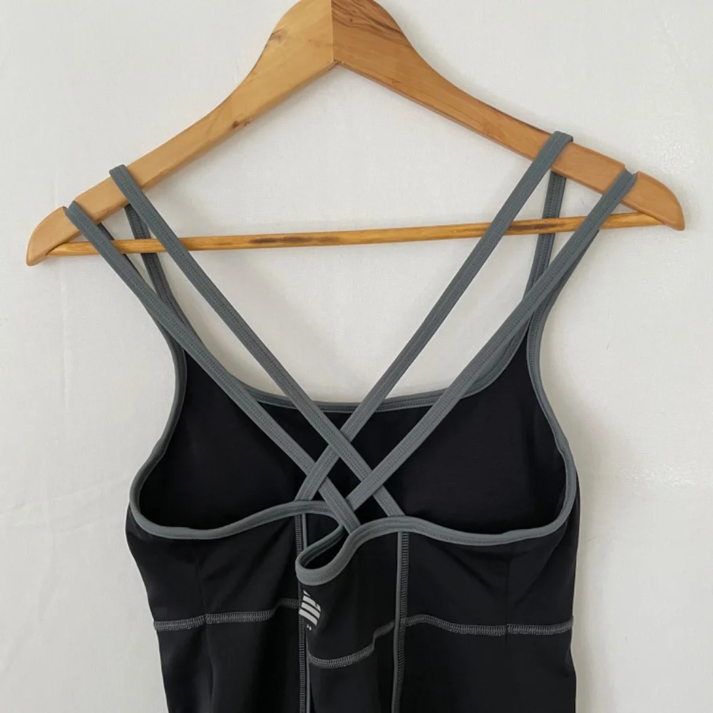 LAND'S END Women's Size 10D Tankini Black Gray Crisscross Straps